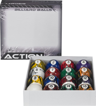 Action Marble Pool Ball Sets – 2.25" Polyresin Billiard Balls – Black Marble or White Marble – Complete 16 Ball Set
