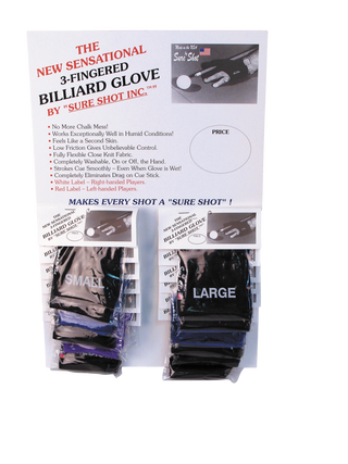 Sure Shot BGLSS12 Glove - Left Hand Bridge Glove for Pool & Billiards | Full Fingers | Card of 12 | Mixed Sizes