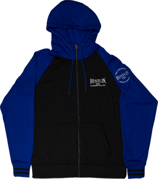 Hustlin USA HUSH01 Women’s Zip-Up Sweatshirt – Black & Blue Hoodie (M, L, XL, 2XL)