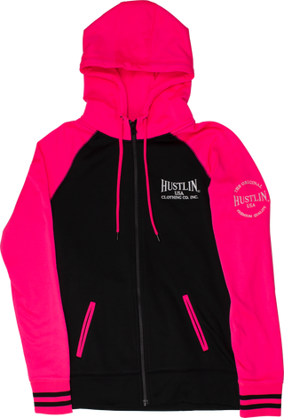 Hustlin USA HUSH02 Women’s Zip-Up Sweatshirt – Black & Pink Hoodie (M, L, XL, 2XL)