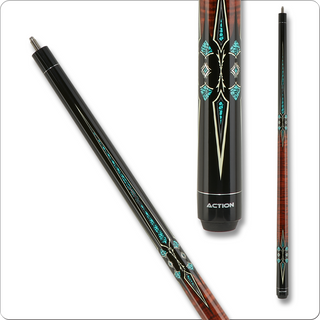 Action IMP58 Impact Cue – 29" Hard Rock Maple Shaft, 13mm 7-Layered Tip, Black with Turquoise & Cream Accents, Black Composite Collar