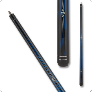 Action IMP66 Impact Cue – 29" Hard Rock Maple Shaft, 13mm 7-Layered Tip, Black with Blue & White Diamond Points, Black Composite Collar