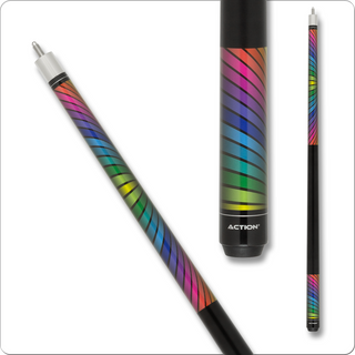 Action IMP76 Impact Cue – 29" Hard Rock Maple Shaft, 13mm 7-Layered Tip, Black with Rainbow Design, Black Composite Collar