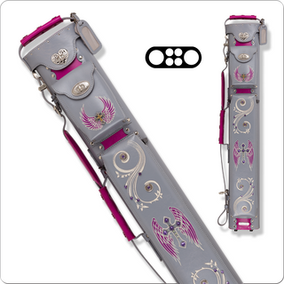 Instroke ISXL La Bella Donna Cue Case – Grey/Pink | 2 Butts & 4 Shafts | Stylish Leather Hard Pool Case with Clasps