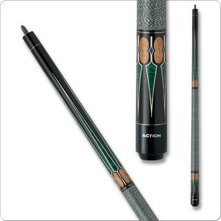 Action ACT131 Exotic Cue – Birdseye & Black Stained Maple with Emerald Green & Blue Accents – 18–21oz