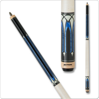 Action ACT136 Exotic Cue – Black Stained Maple with White & Blue Overlays – 18–21oz