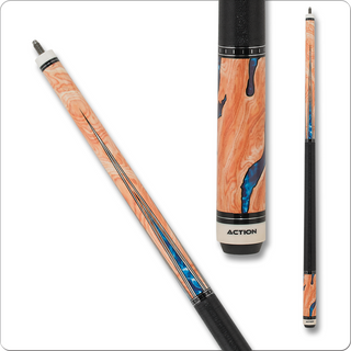 Action ACT153 Exotic Cue – Burl Wood with Blue Water Points & Transfers – 18oz, 19oz, 20oz, 21oz