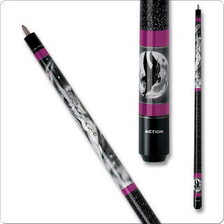 Action ADV07 Adventure Cue – Purple Birdseye Maple, Moon & Unicorn Design, Irish Linen Wrap, Multiple Weights