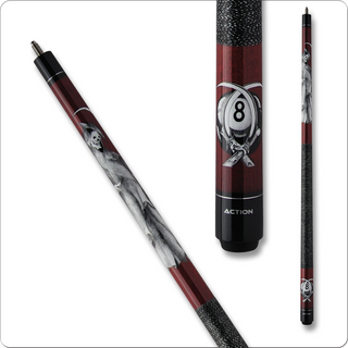 Action ADV102 Adventure Cue – Burgundy Birdseye Maple, 8 Ball & Sickle Design, Irish Linen Wrap, Multiple Weights