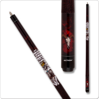 Action Adventure ADV121 Skeleton King Cue – Black & Red Maple, Skeleton King Design, Irish Linen Wrap, Multiple Weights