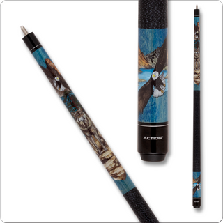 Action Adventure ADV122 Wolf Eagle Cue – Blue Maple, Wolf & Eagle Artwork, Irish Linen Wrap, Multiple Weights