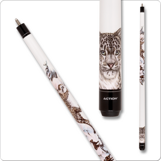 Action Adventure ADV124 Snow Leopard Cue – White Maple, Wildlife Design, Multiple Weights
