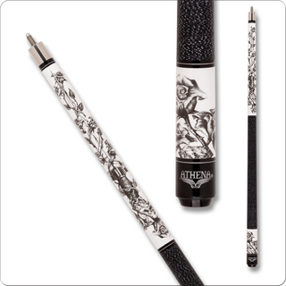 Athena ATH64 Pool Cue – White Maple Sword & Rose Design – 12.5mm Boar Skin Tip – 17–21oz Options