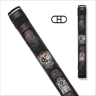 Action Calavera CALC22B 2x2 Hard Cue Case – Black with White Patches & Colorful Stitching – 2 Butts / 2 Shafts