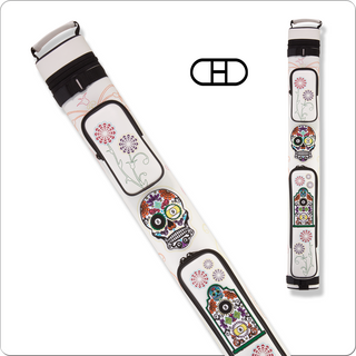 Action Calavera CALC22D 2x2 Hard Cue Case – White with White Patches & Colorful Stitching – 2 Butts / 2 Shafts