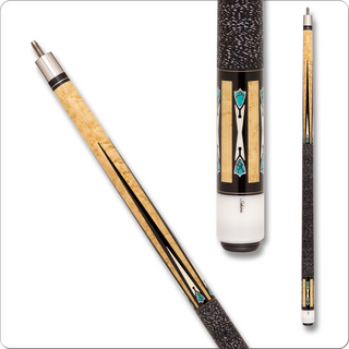 Schon CX52 Pool Cue – Birdseye Maple with Ebony & Micarta Points, Turquoise Shield Inlays – 13mm Tip, 29" Shaft