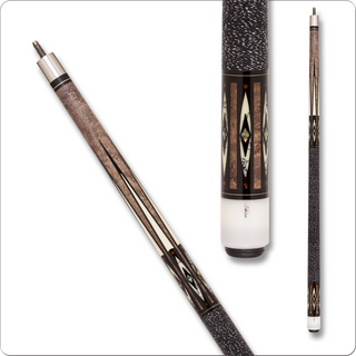 Schon CX84 Pool Cue – Grey Stained Birdseye Maple with Malachite, Abalone & Ebony Inlays – 13mm Tip – 29" Shaft – 18oz–21oz
