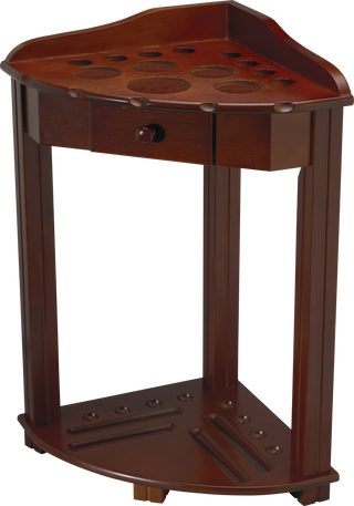 FRH8 Floor Rack – Pool Cue and Ball Storage Stand with Accessory Drawer | Holds 8 Cues | Built-in Coasters | 28"x16"x16" | Available in Chocolate / Honey / Midnight / Wine Finish