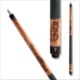 McDermott G338 Dreamcatcher Wolf Pool Cue – G-Core Shaft, 13mm Navigator Tip – Walnut Maple with Engraved Wolf Design