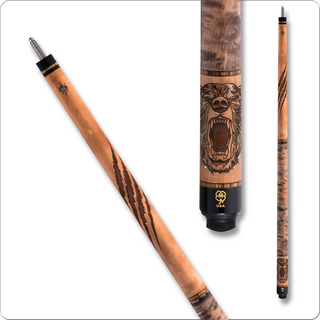McDermott G339 Wildfire Cue – Pro Taper G-Core Shaft, Engraved Grizzly Design, Natural Walnut Stained Maple – 18-21oz