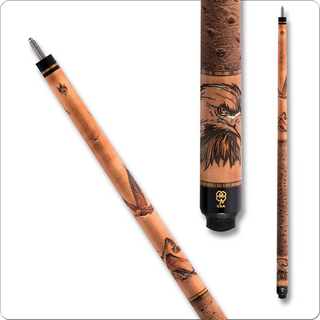 McDermott G438 Wildfire Pool Cue – Laser Engraved Bird of Prey Design – G-Core Shaft – Brown Leather Wrap – 18oz/19oz/20oz/21oz