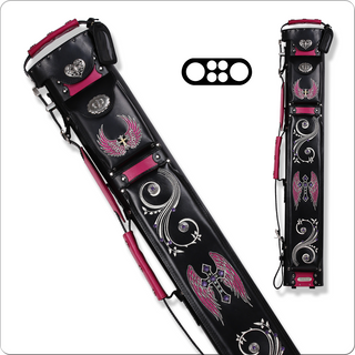 Instroke ISXB La Bella Donna Cue Case – Black/Pink | 2 Butts & 4 Shafts | Stylish Leather Hard Pool Case with Clasps