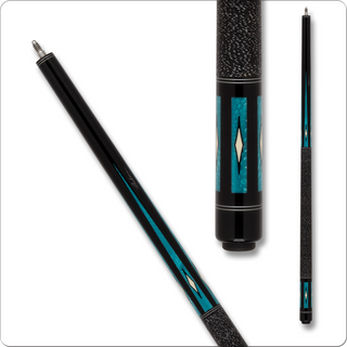 Pechauer JP25R18 Pro Series Cue – Ebony Stained Maple with Aqua Exotic Points and Ivory Diamonds, Black Juma Wrap