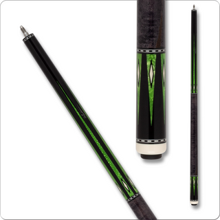 Pechauer JP25R21 Pro Series Cue – Ebony Stained Maple with Green Exotic Points and Simulated Ivory Diamonds, No Wrap