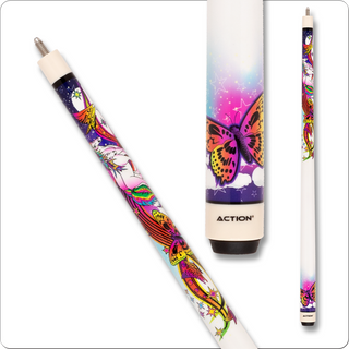 Action Kids JR21 Junior Pool Cue – 48" White Cue with Butterflies, Unicorns & Stars | 13mm 7-Layered Boar Skin Tip, Hard Rock Maple, Fiber Linen Ferrule | Fantasy-Themed Billiard Stick