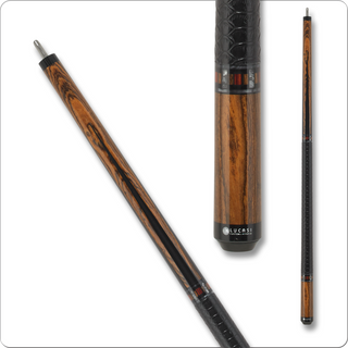 Lucasi LZC26 Custom Cue – 12.75mm Tiger Everest Tip, Zero Flexpoint Shaft, 29" Solid Maple, Uni-Loc Joint, Exotic Bocote with Black Implex Points & Black Embossed Snake Leather Wrap (18oz–21oz)