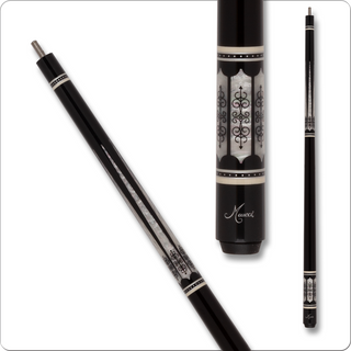 Meucci ME2103B Pool Cue – 12.5mm Ultra Skin Tip – The Pro Shaft – Mother of Pearl Inlays & Black Scrimshaw Design