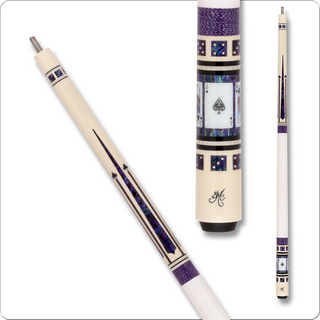 Meucci MECAS05 Cue – 19oz – The Pro Shaft – Purple Paua Shell Casino Dice & Royal Flush Sleeve – 12.5mm Tip