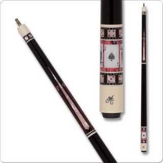 Meucci MECAS09 Pool Cue – 19oz – Casino 9 Series – Pink Paua Shell Dice & Royal Flush Sleeve – THE PRO Shaft