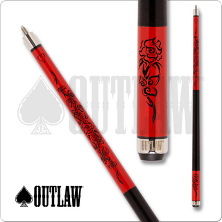 Outlaw OL30 Cue – Red Painted Maple w/ Black Etched Rose Vines & Stacked Black Leather Wrap (18oz–21oz)