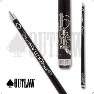 Outlaw OL60 Cue – Black Outlaw Logo with Thorns, Western Revolver Design, Black Stacked Wrap, 18oz–21oz