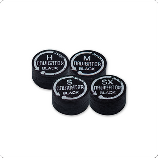 Navigator Black QTNBK Cue Tips – Single Japanese Pigskin Tip – Hard / Medium / Soft / Super Soft – 14mm