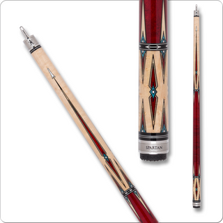 Spartan SPR05 Cue – 29" Radial Pro Taper, Kamui Black Soft Tip, Uni-Loc | Natural Birdseye Maple with Turquoise & Crimson Maple Inlays | Weights 18–21oz