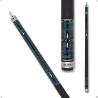 Spartan SPR08 Cue – 29" Radial Pro Taper, Kamui Black Soft Tip, Uni-Loc | Blue Stain Maple with Grey & Alloy Spear Points | Weights 18–21oz