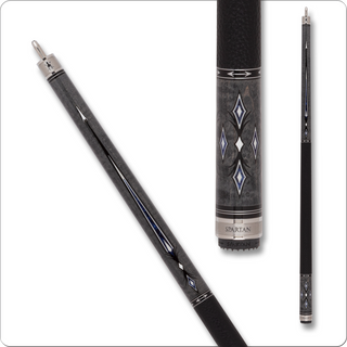Spartan SPR10 Pool Cue – 19oz, Leather Wrap, Uni-Loc, Slate Grey Birdseye Maple with Micarta & Blue Pearl Inlays