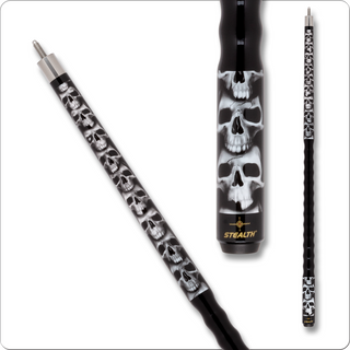 Stealth STH20 Pool Cue – Black Maple with Skull Overlays + XS Shaft Option – 13mm Le Pro Tip – 18oz to 21oz