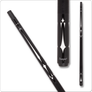 Scorpion SW11 Cue – TPS Maple Shaft, Aceleus Tip, Inox QR Joint | Black/Silver with Floating Diamond Design | Weights 18–21oz