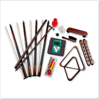 Standard Billiard Table Kit – Wooden 8 & 9 Ball Racks, Bridge Stick, Brushes, Tally Balls, Vinyl Table Cover, 6-Cue Wall Rack, Chalk Holder & BCA Rule Book (Multiple Colors)