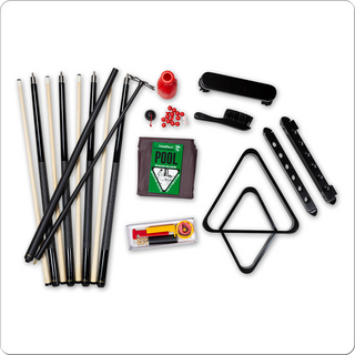 Standard Billiard Table Kit – Wooden 8 & 9 Ball Racks, Bridge Stick, Brushes, Tally Balls, Vinyl Table Cover, 6-Cue Wall Rack, Chalk Holder & BCA Rule Book (Multiple Colors)