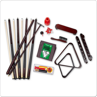 Standard Billiard Table Kit – Wooden 8 & 9 Ball Racks, Bridge Stick, Brushes, Tally Balls, Vinyl Table Cover, 6-Cue Wall Rack, Chalk Holder & BCA Rule Book (Multiple Colors)