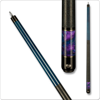 Viking VIK604 Cue – Ocean Blue Curly Maple, Black Irish Linen Wrap, Blue & Purple Pearl Swirl, ViKORE Hard Rock Maple Shaft – 18–21oz