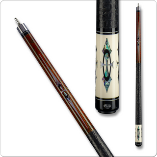 Viking VIK682 Cue – Aged Michigan Hard Rock Maple with Mirror & Abalone Inlays, Gator Embossed Leather Wrap, ViKore Shaft – 18–21oz