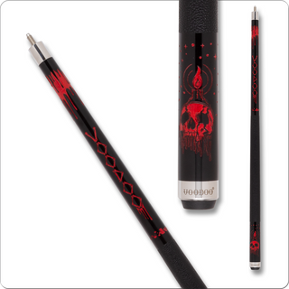 Voodoo VOD43 Pool Cue – Red Drip & Candle Skull Design, 13mm Leather Tip, Black Leather Wrap
