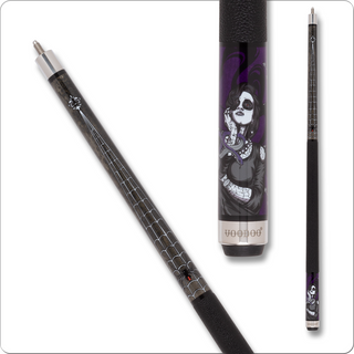 Voodoo VOD45 Pool Cue – Spiderweb & Voodoo Princess Design, 13mm Leather Tip, Black Leather Wrap