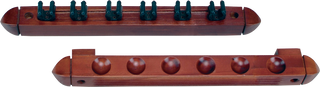 WR6S 6-Cue Wall Rack with Clips – Hardwood Billiard Cue Holder – Available in Chocolate, Honey, Midnight & Wine – 14"x1.75"