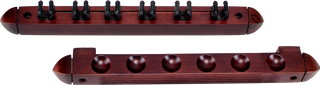WR6S 6-Cue Wall Rack with Clips – Hardwood Billiard Cue Holder – Available in Chocolate, Honey, Midnight & Wine – 14"x1.75"